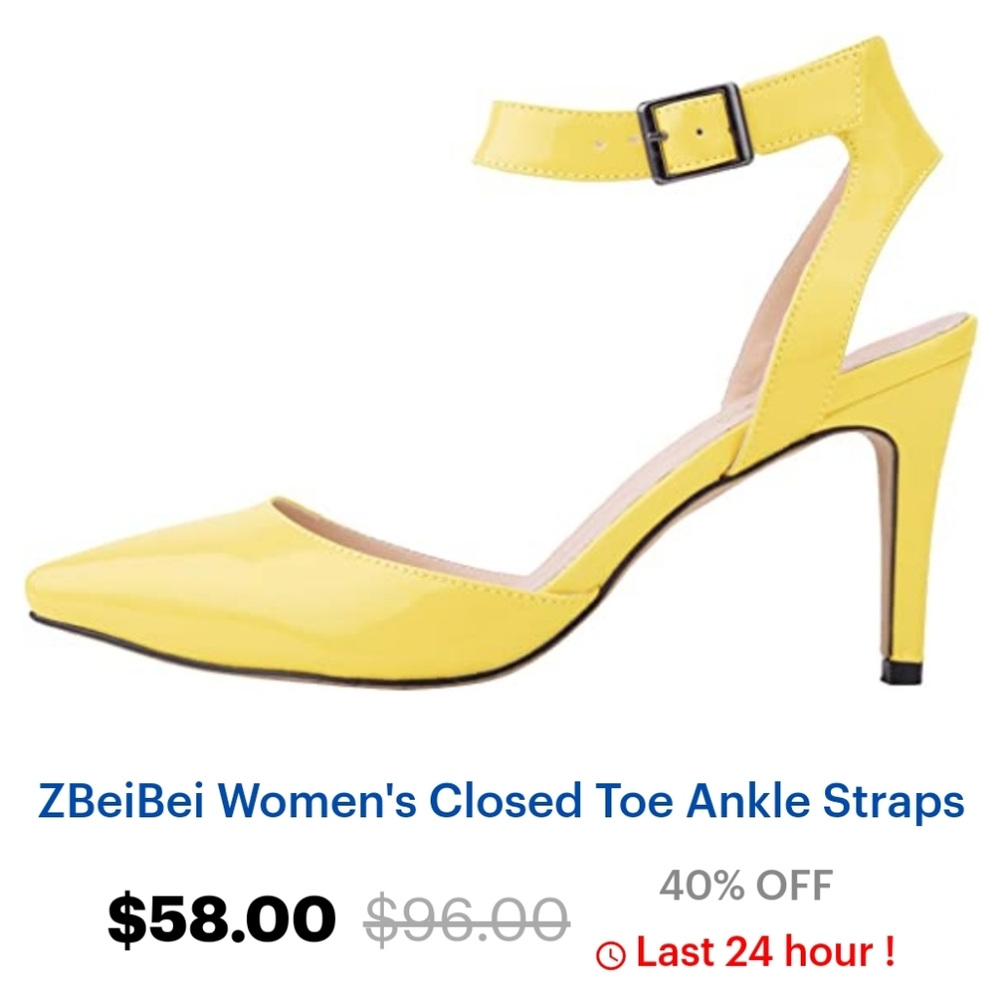 Zbeibei yellow đź’› pump. Closed toe!! Ankle strap! NWOB - Picture 6 of 6